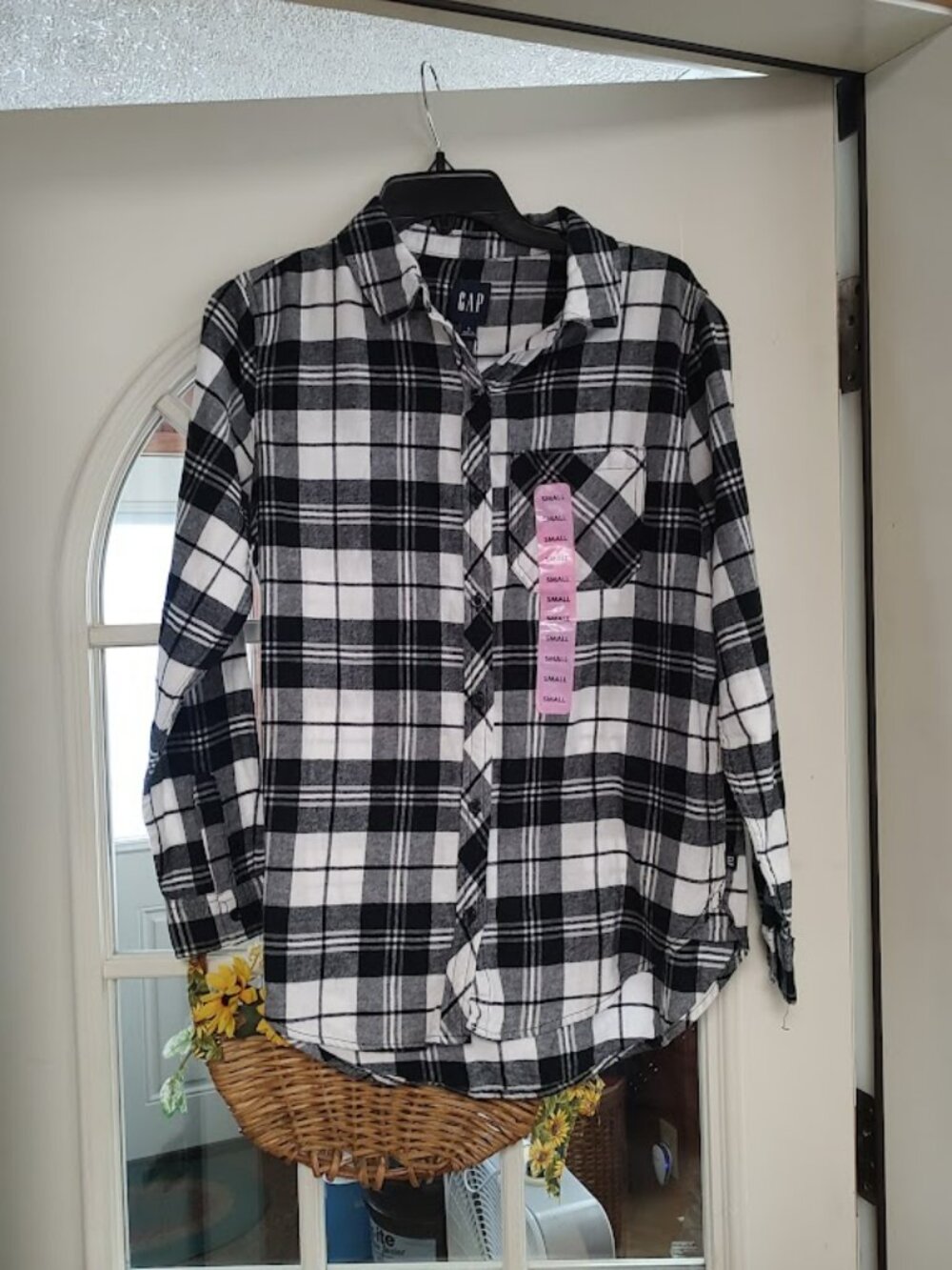 New Gap Black White Plaid Relaxed Fit Flannel Shirt Size Women's Small